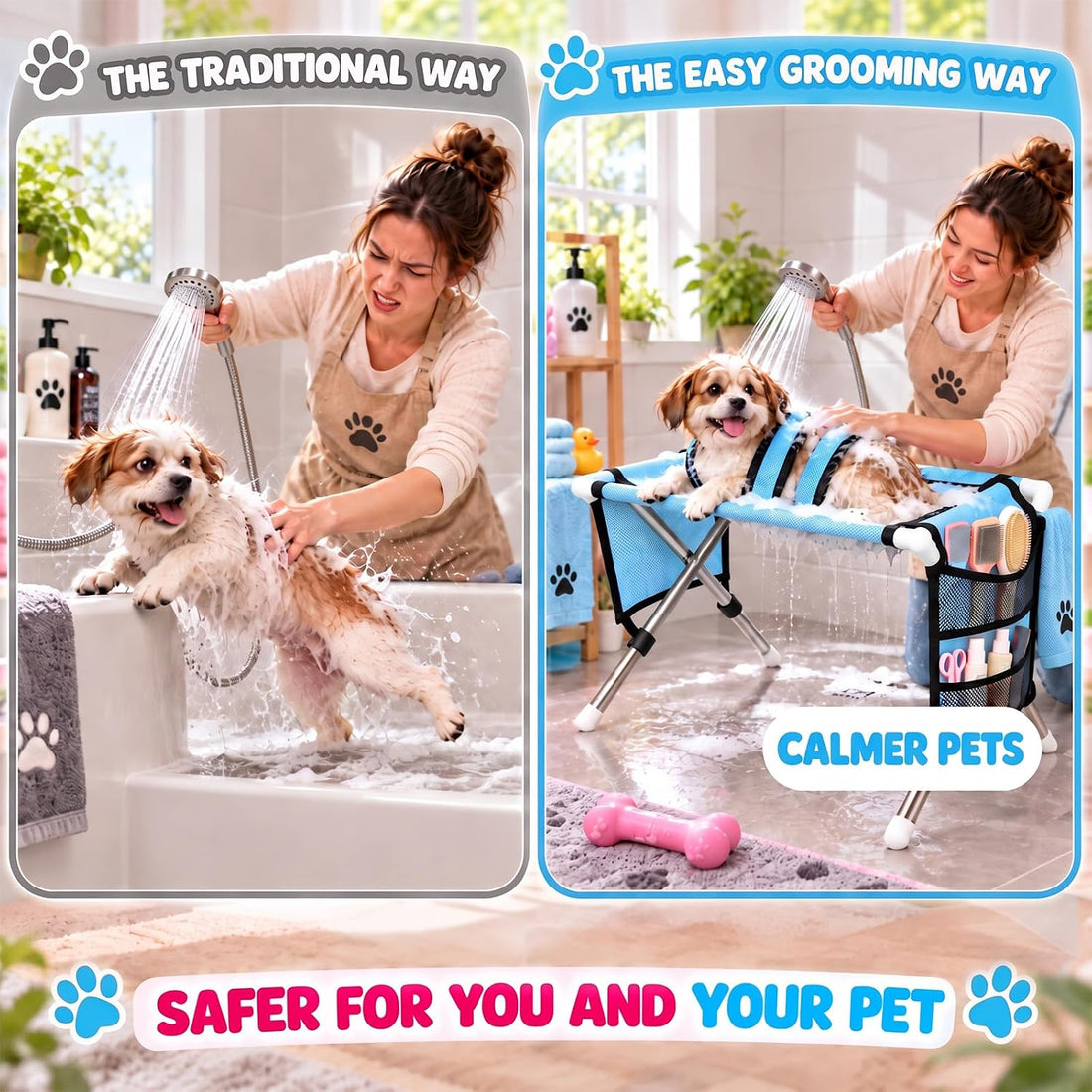 Dog Grooming Hammock with Stand, Foldable Pet Bathing Hammock for Cats