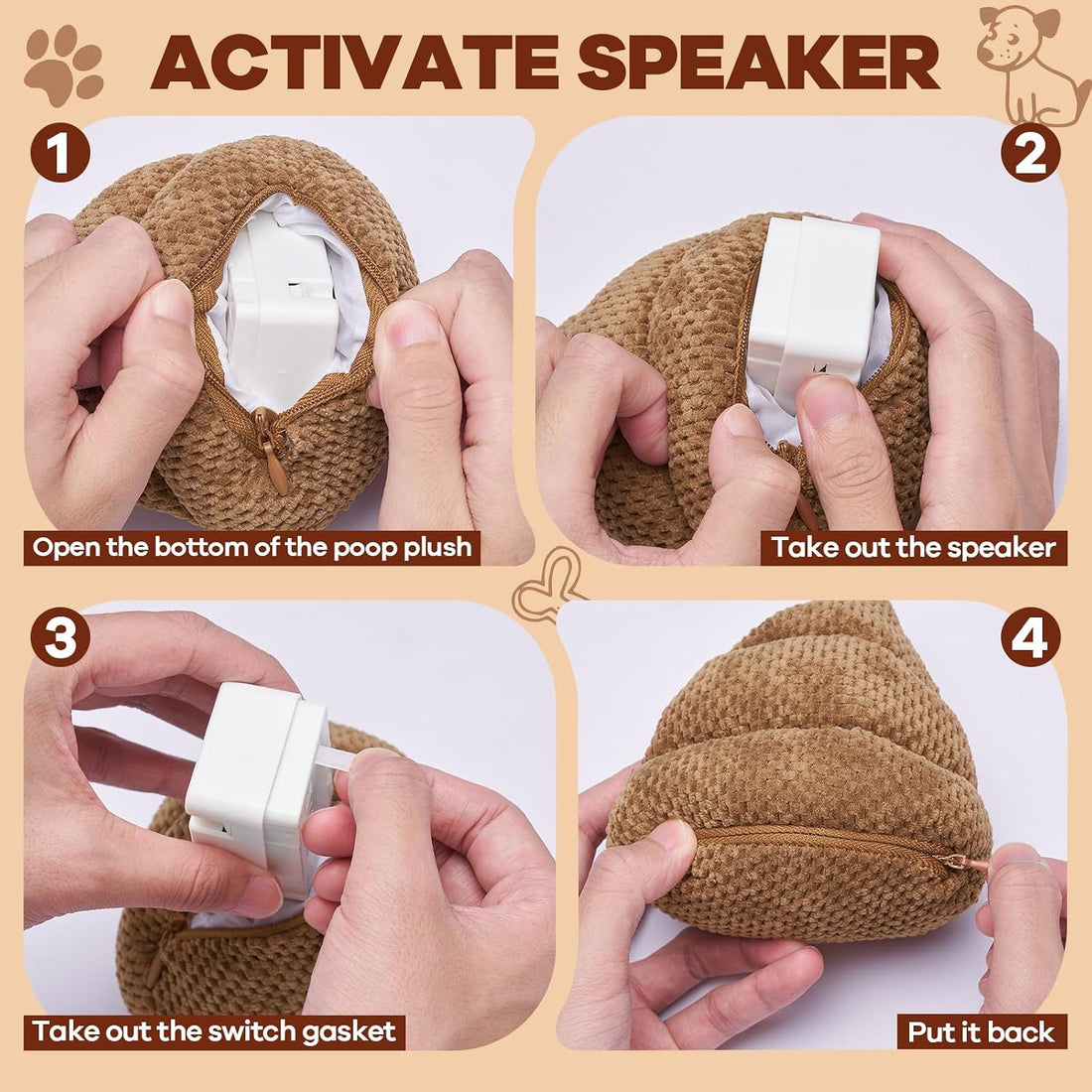 Farting Dog Toys, Funny Poop Plush Dog Toy with Motion-Activated Fart