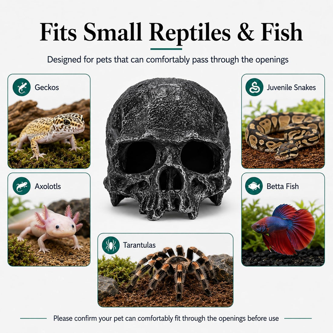 Skull Fish Tank Decor, Gothic Aquarium Hide - Resin Reptile Cave