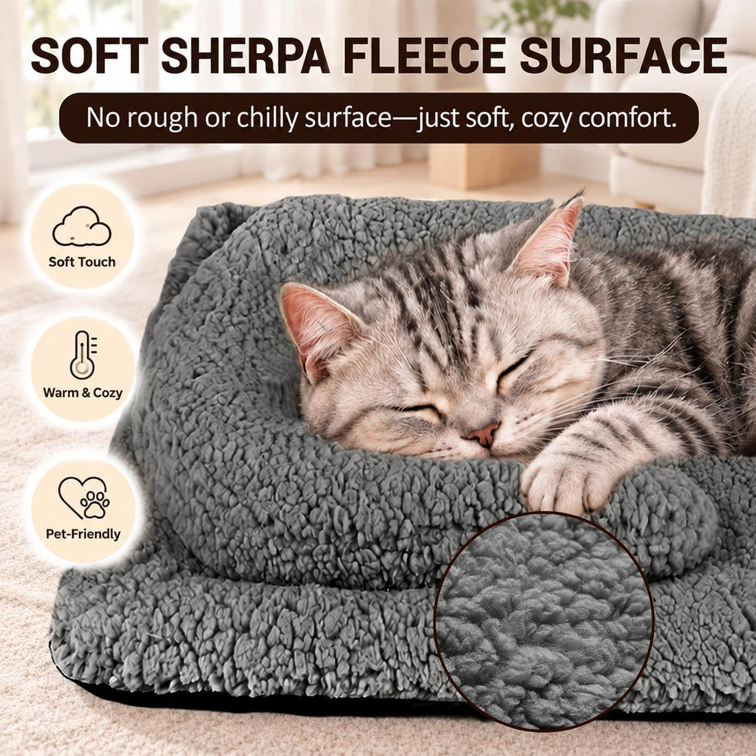 TailTastic Self Warming Cat Bed with U-Shaped Pillow for Warmth
