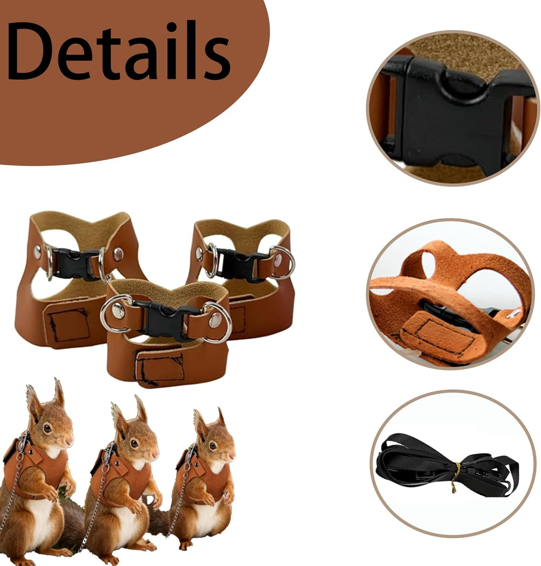 3 Pack Rat Harness and Leash Set, Adjustable Small Pet Vests
