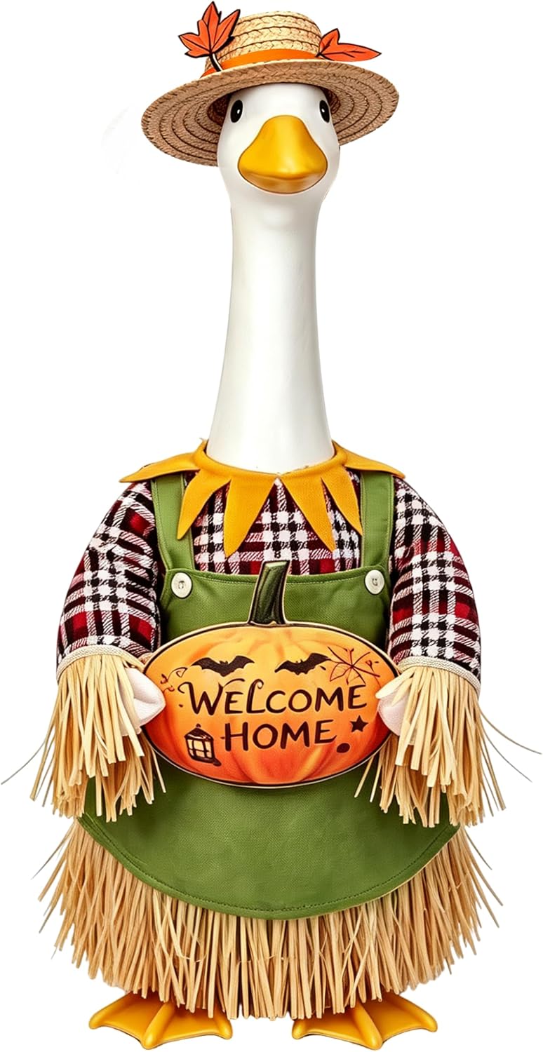 Fall Goose Outfits Scarecrow Porch Goose Clothes for Outdoor Lawn