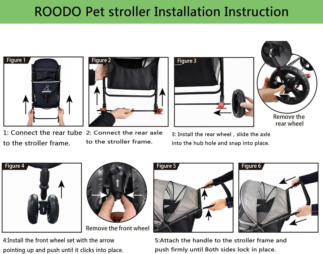 ROODO 3 Wheel Dog Pet Cat Stroller Best Lightweight Foldable Compact