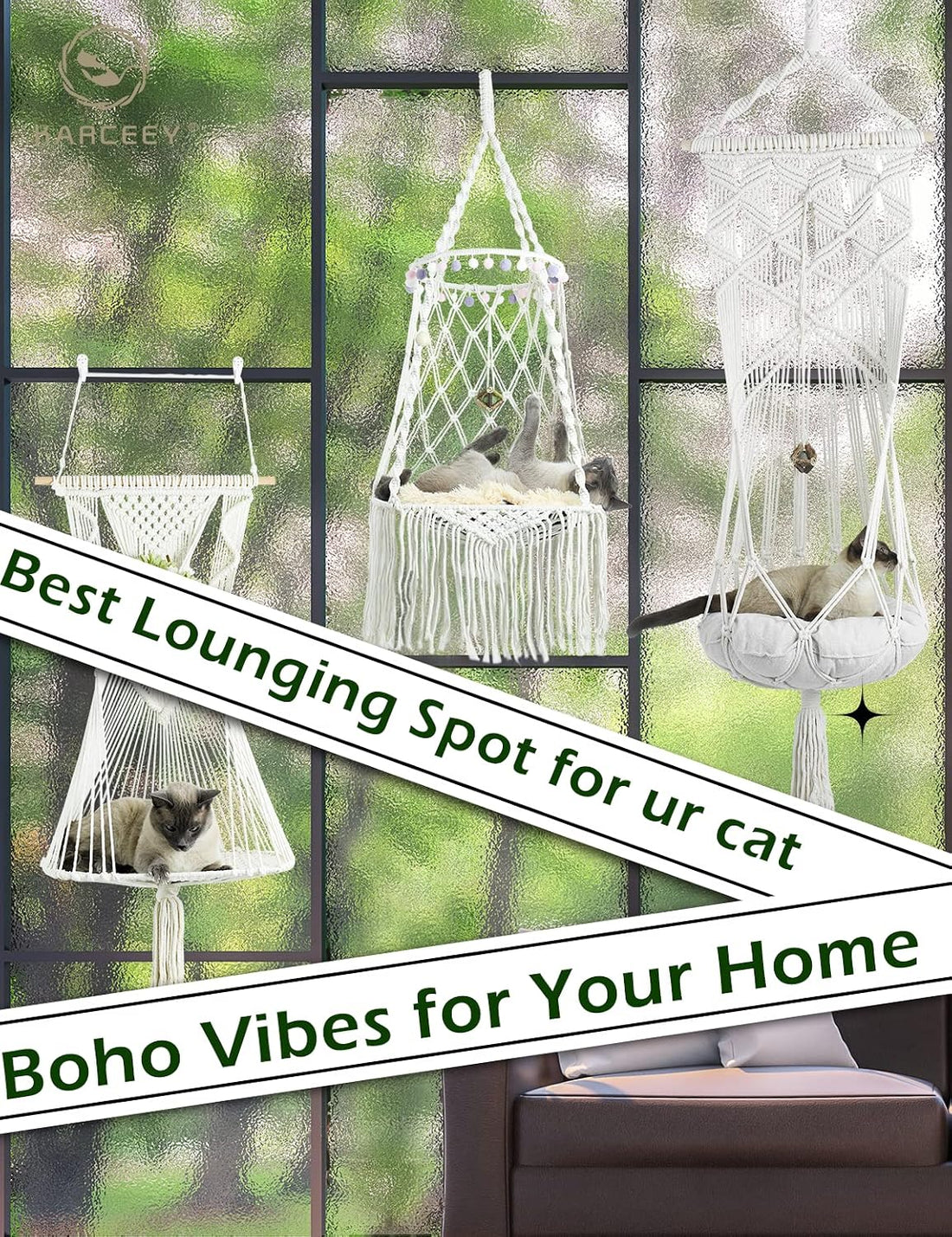 KARCEEY Macrame Cat Hammock Hanging Bed