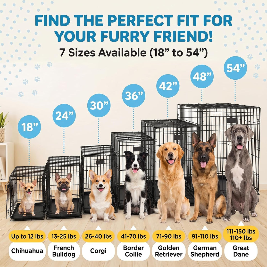 24inch, 2-Door Foldable Metal Wire Dog Crate