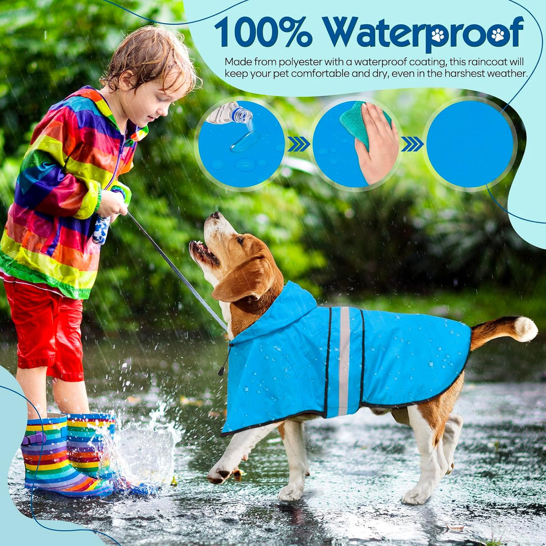Weesiber Dog Raincoat, Adjustable Dog Rain Jacket Hooded Poncho