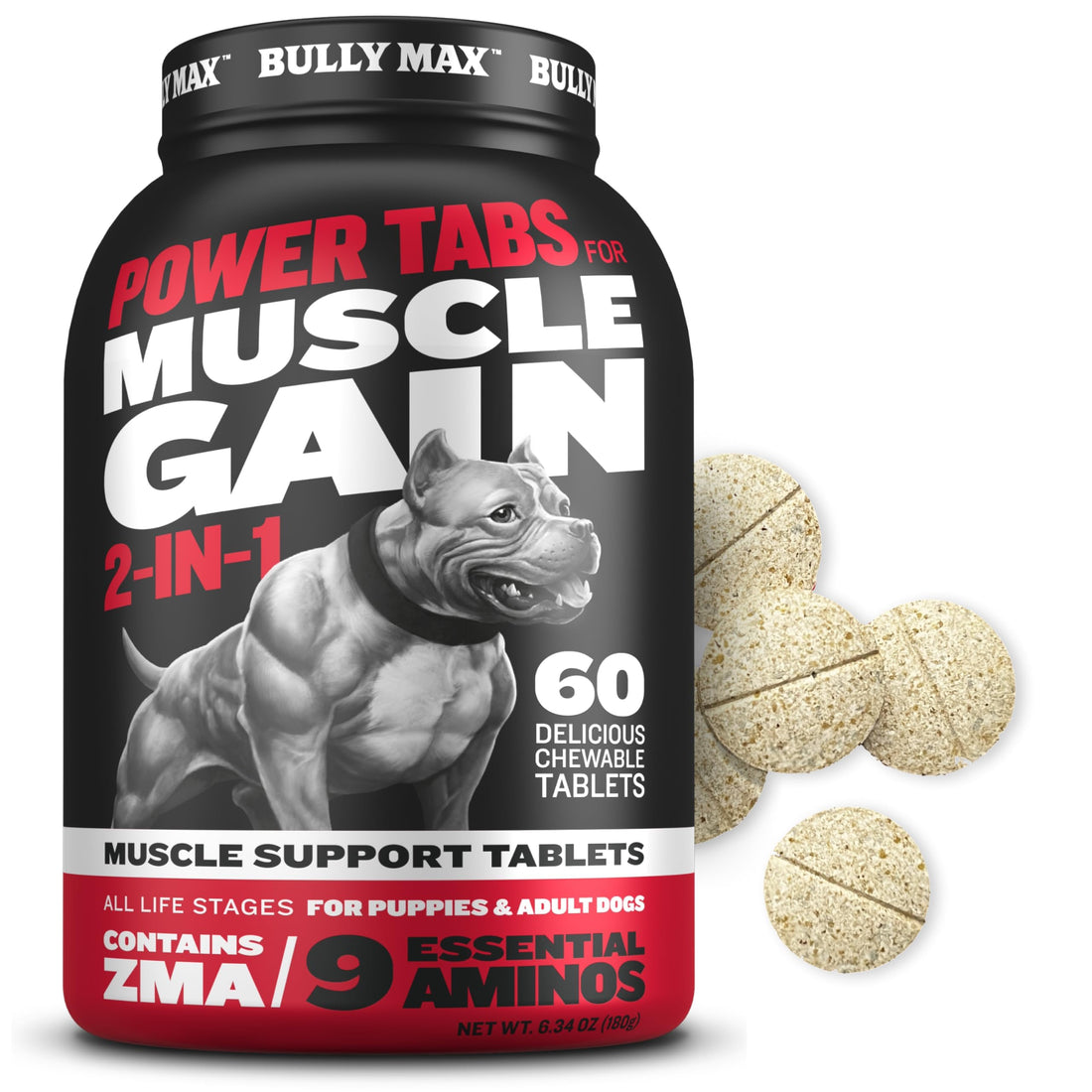 Bully Max 2-in-1 Muscle Builder Chewable Tablets for Puppies & Adult