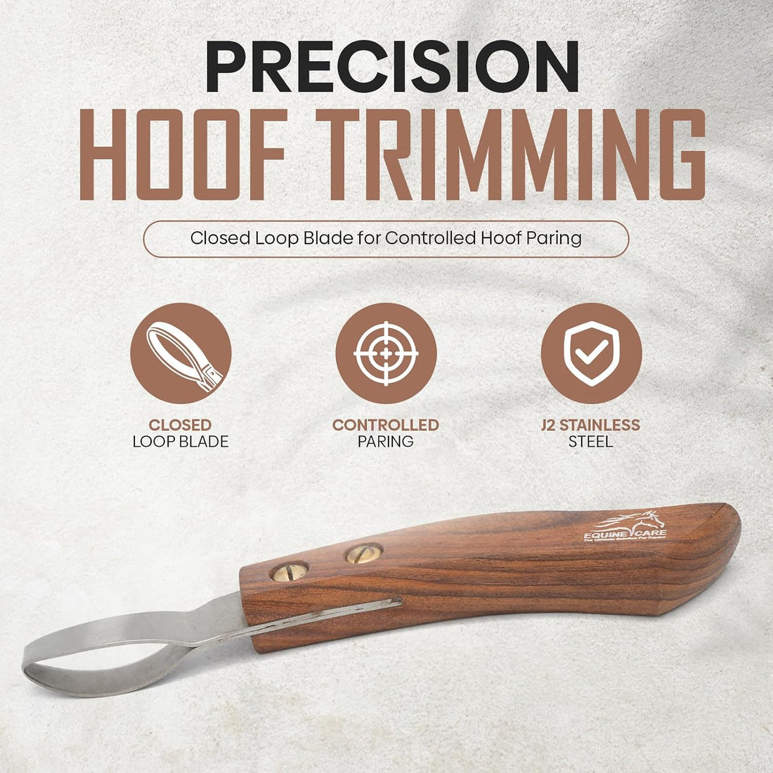 Equine Care Farrier Loop Hoof Knife, J2 Stainless Steel, Wood Handle