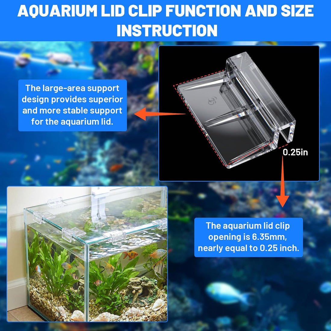 LLOUSSAK 8 Pcs Aquarium Lid Clips, Clear Acrylic Fish Tank Lid Holder