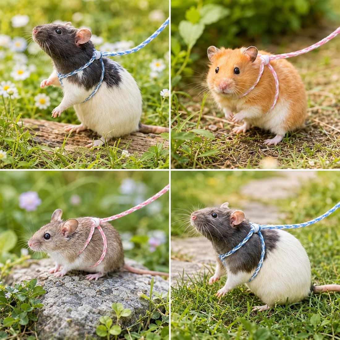 3 PCS Hamster Harness Leash Adjustable Small Animal Rope 57.87in