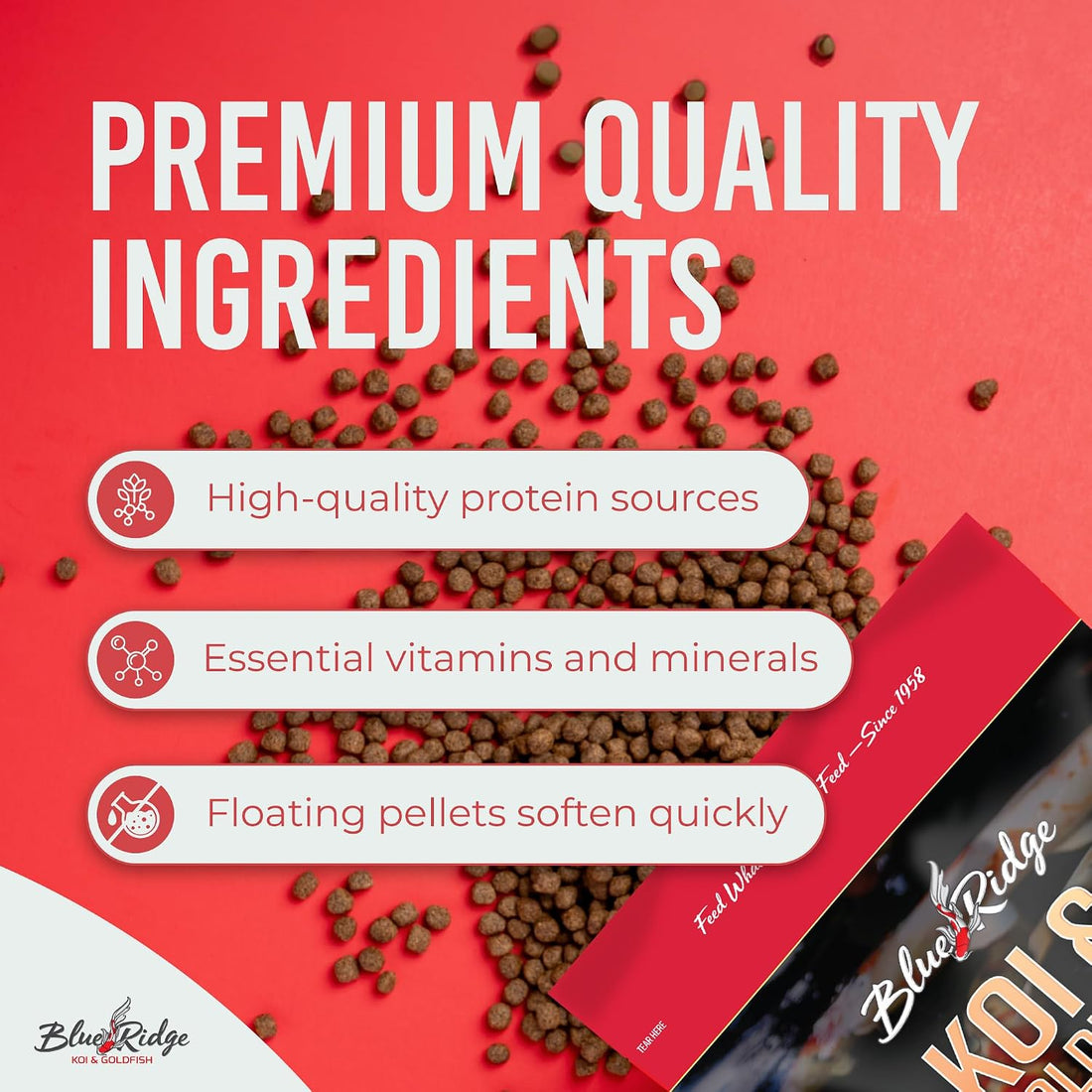 Blue Ridge Koi Fish Food, Growth Formula Blend, 3/16" Pellets, 2 lb