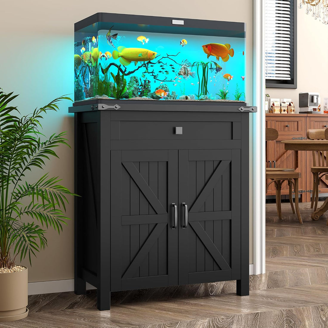 kepptory 75-120 Gallon Fish Tank Stand with Diamond Doors & Power