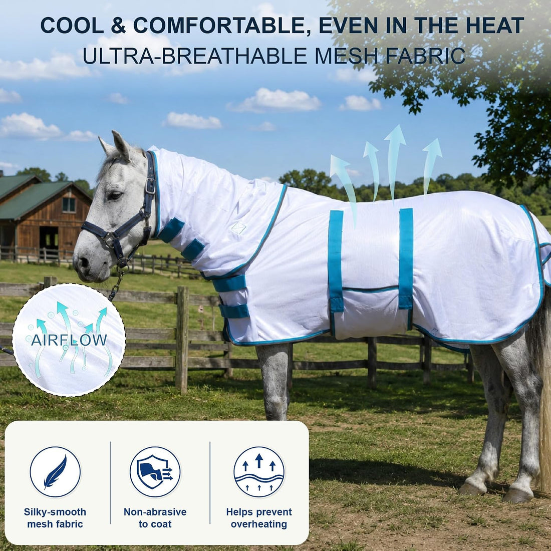 Mini Horse & Pony Mesh Fly Sheet with Neck & Belly Wrap White 46