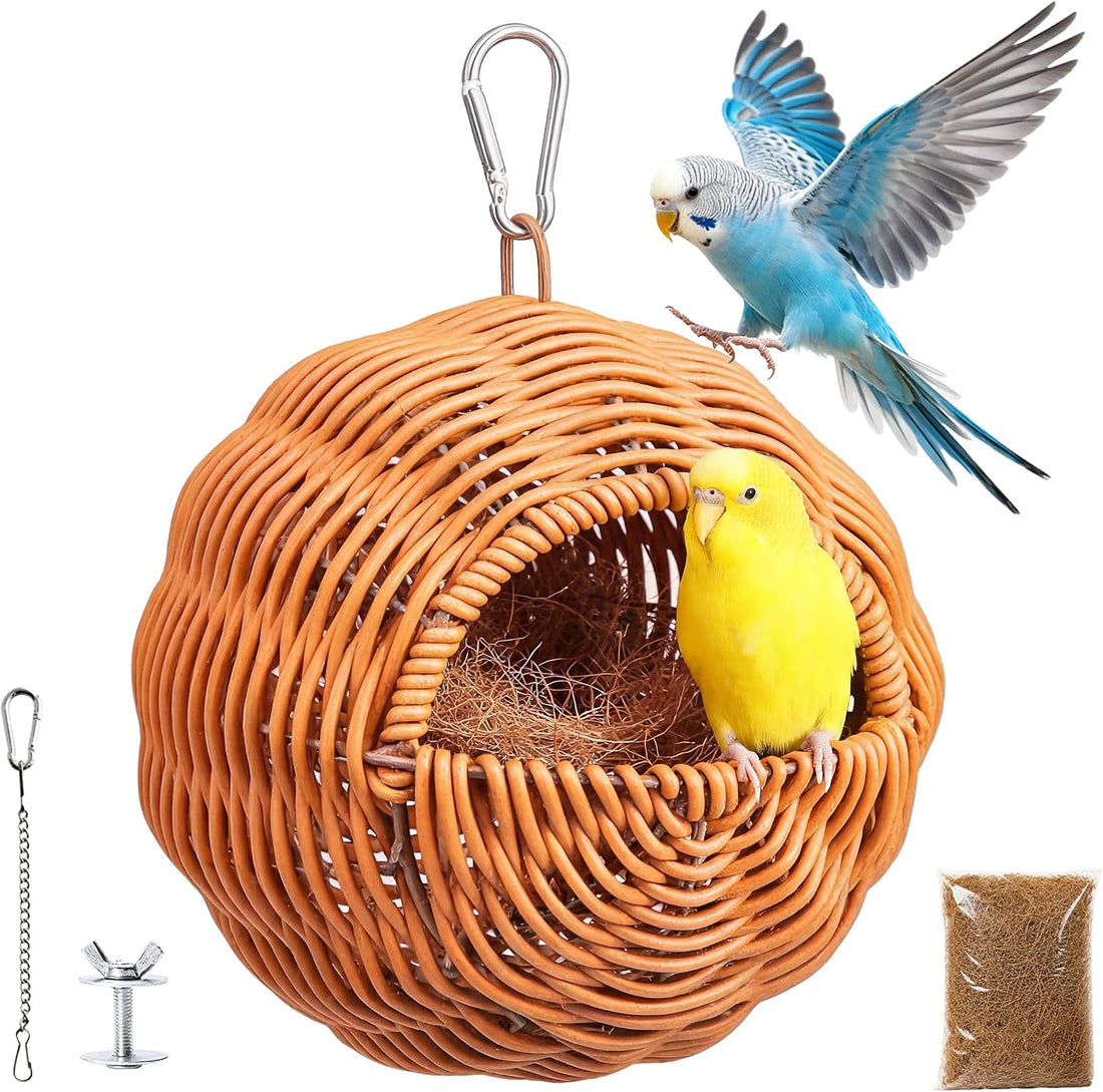 Bird Nest for Cage, Hanging Rattan Parakeet Nest,Washable Breathable