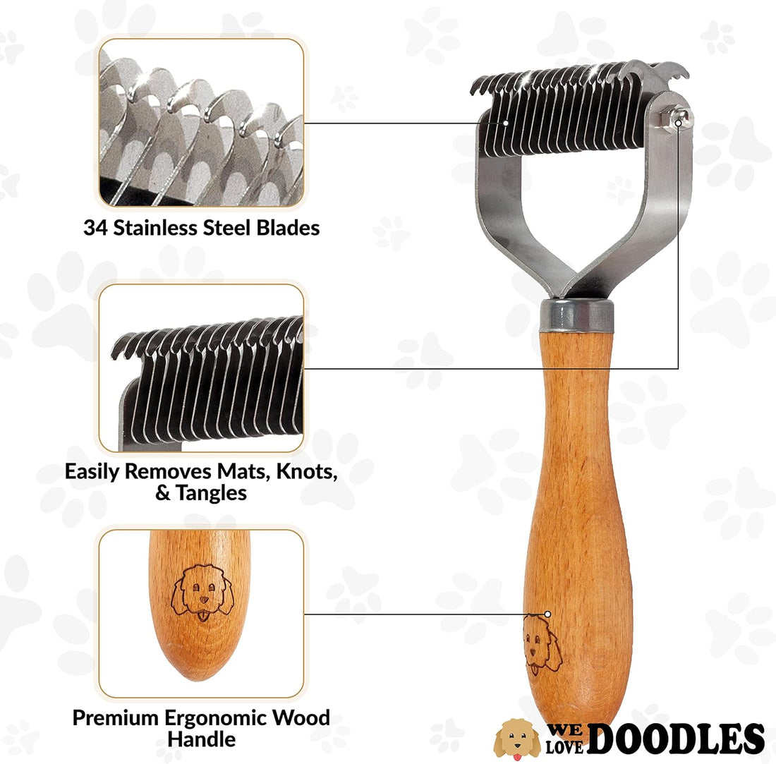 Pet Dematting Comb for Dogs and Cats with Wood Handle