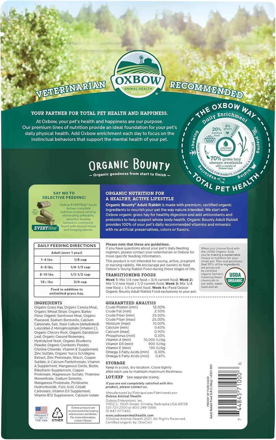 Oxbow Organic Bounty Adult Rabbit Food, Organic Rabbit Pellets, USA