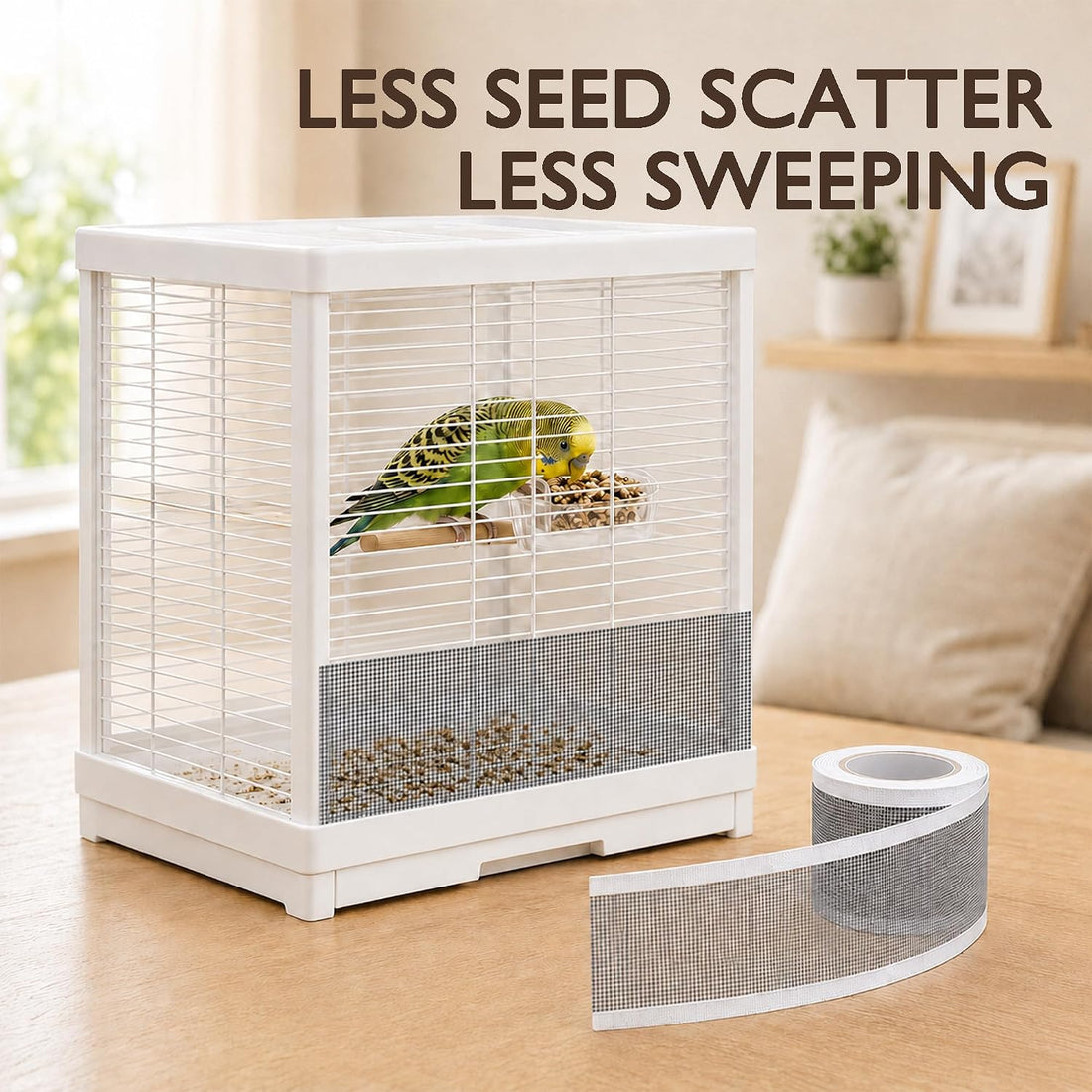 Bird Cage Seed Catcher Guard Self-Adhesive Mesh Roll, 16.4 ft x 2.8 in