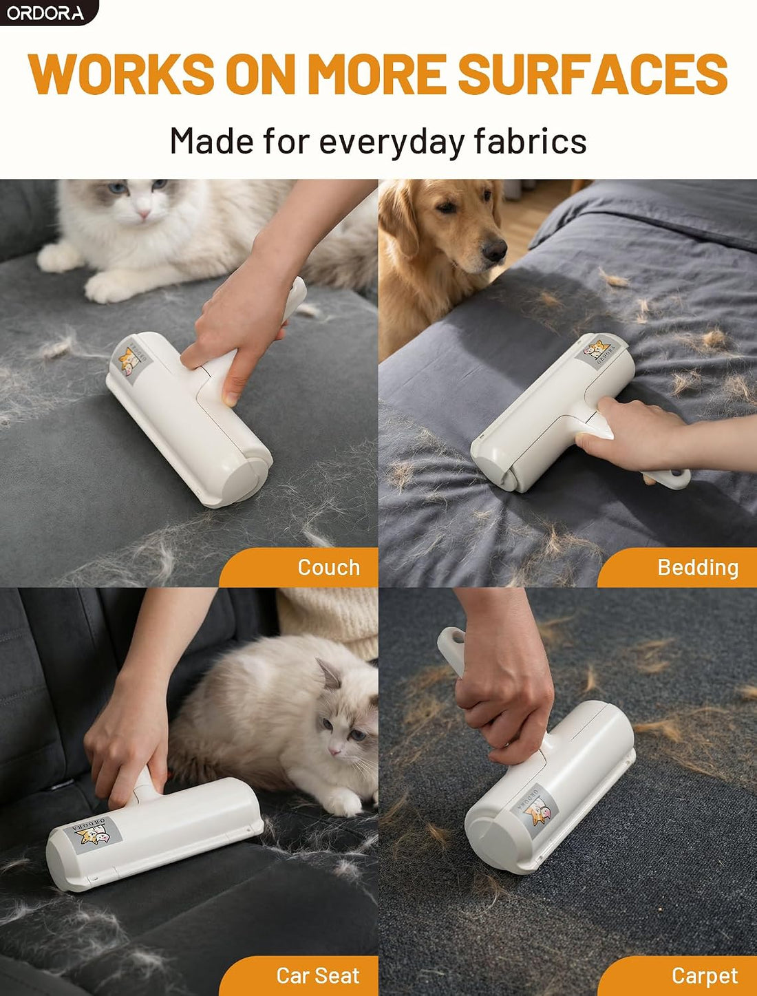 ORDORA Pet Hair Removal Tool: Reusable Lint Roller for Pet Hair