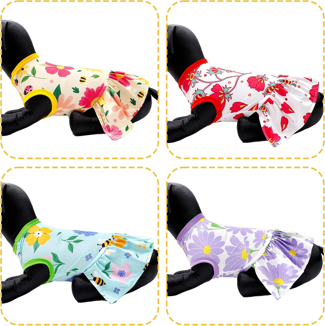 4PCS Floral Dog Dresses Sleeveless XXL Skirts Flower Sundress