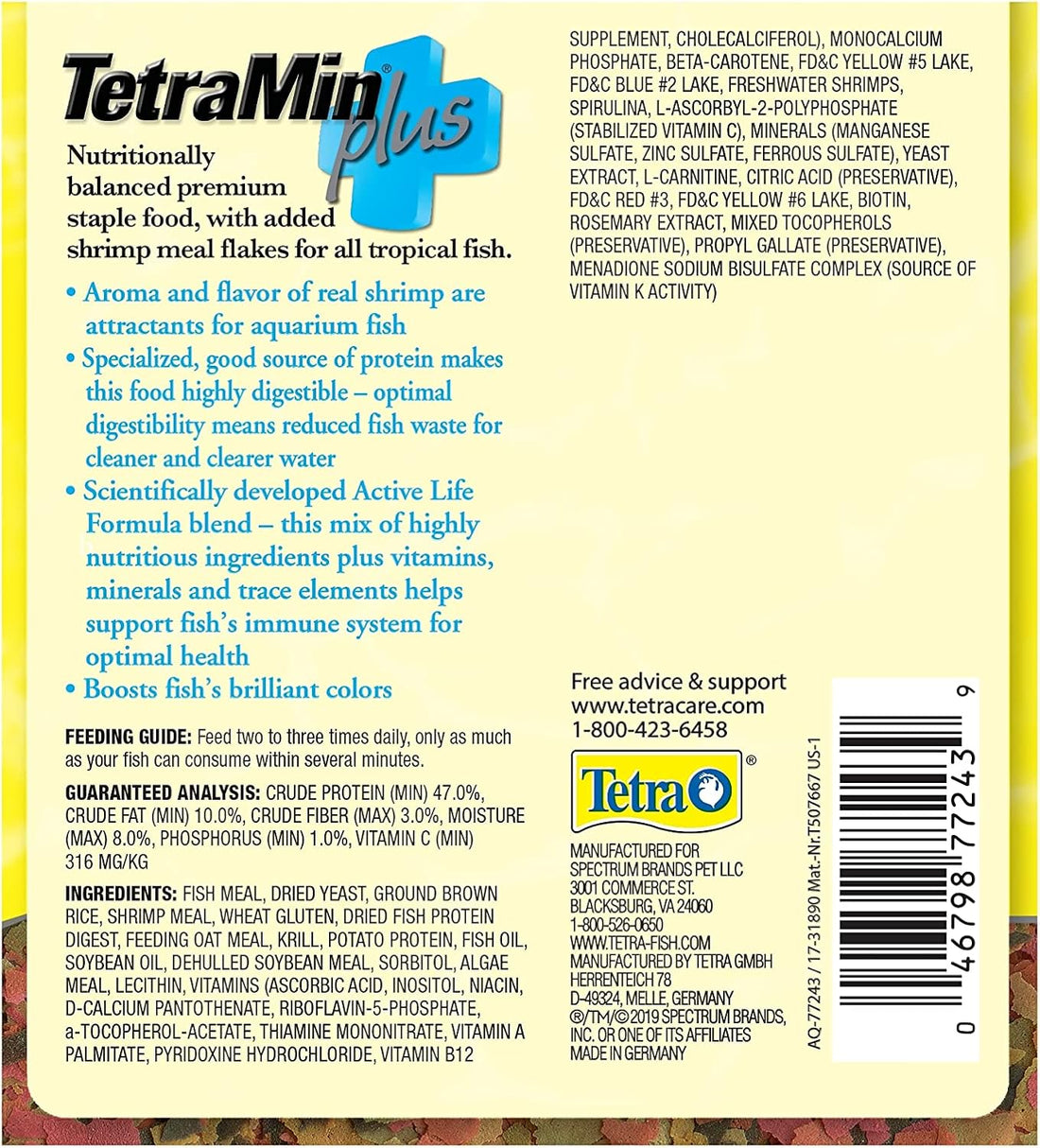 TetraMin Plus Tropical Flakes Fish Food with Shrimp, 7.06 oz
