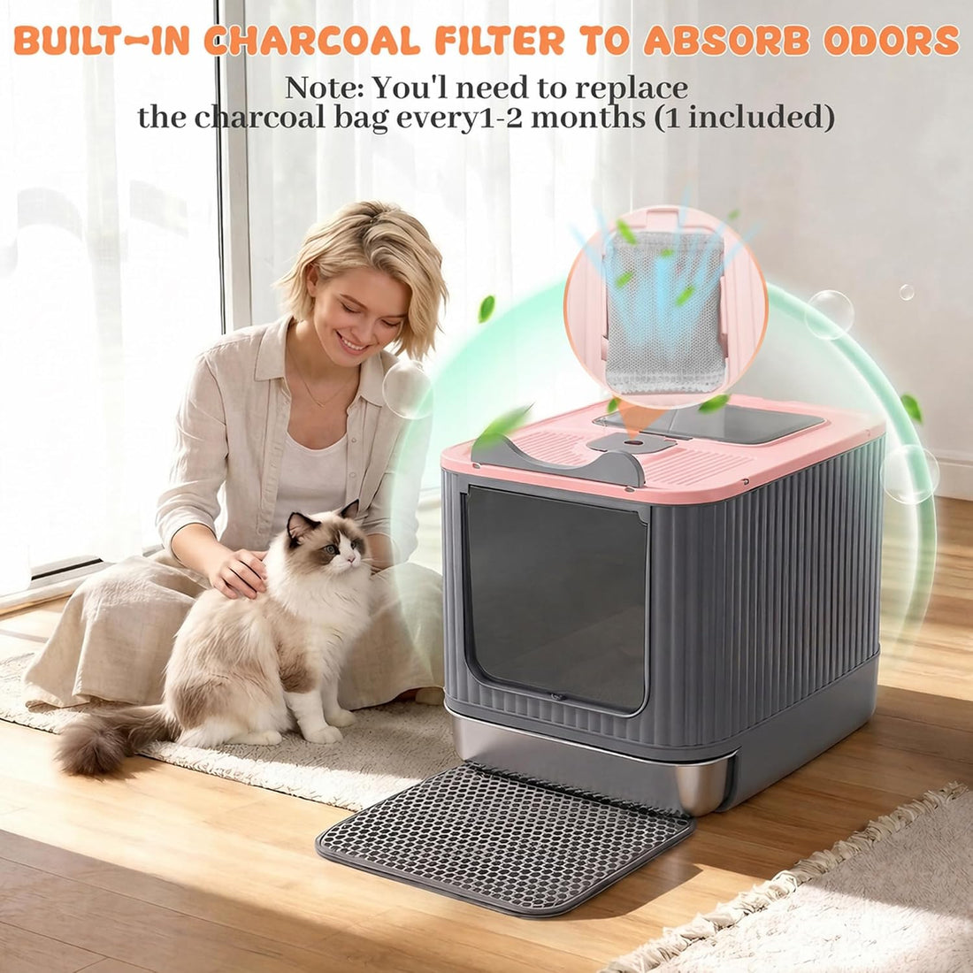 Stainless Steel Cat Litter Box Enclosed, Small, Dual Entry