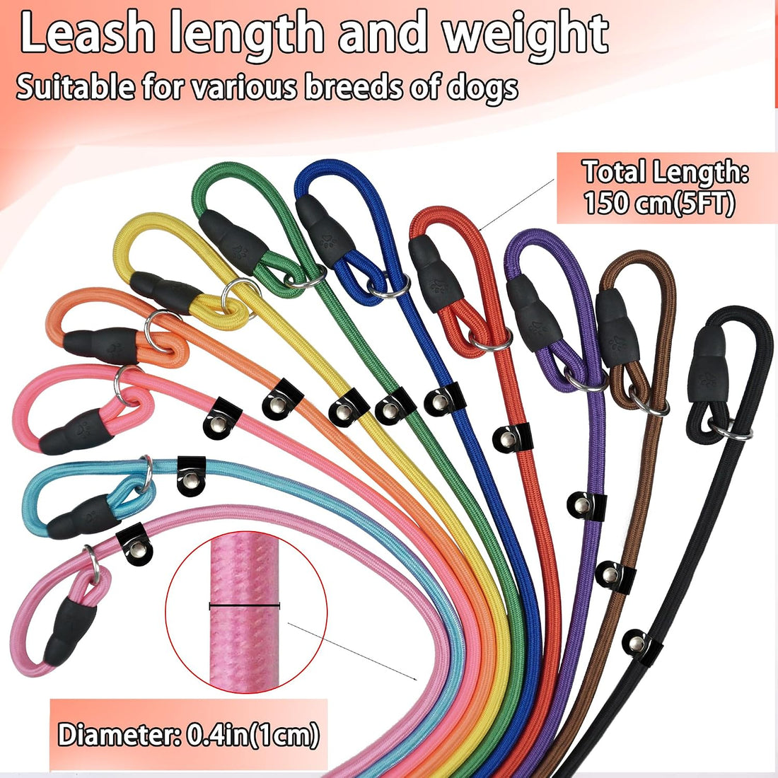 FOVRLZSE 11-Pack Dog Leashes, 4.6FT, 10mm Braided Nylon