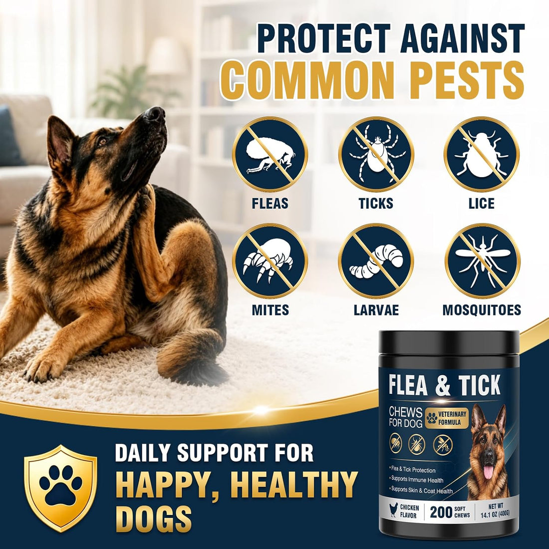 200 Soft Chews Flea and Tick Protection for Dogs Chewable-Natural