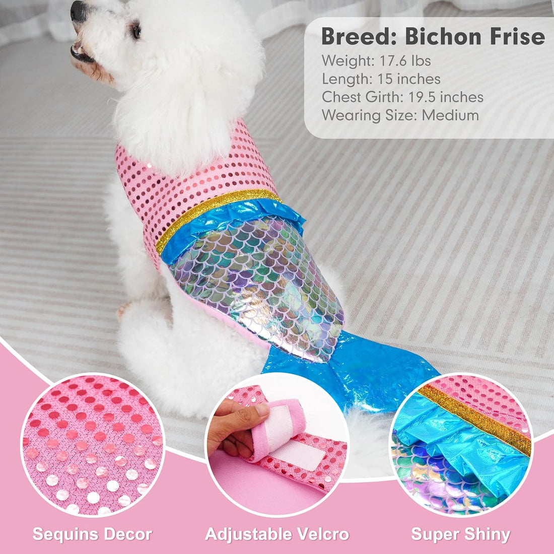 cyeollo Mermaid Dog Halloween Costumes for Small Dogs Holiday Outfit