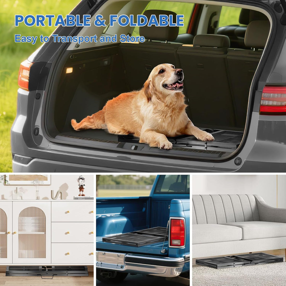 Dog Ramp for Car, 74"x 20" Large Folding Pet Stair Ramp with Non-Slip
