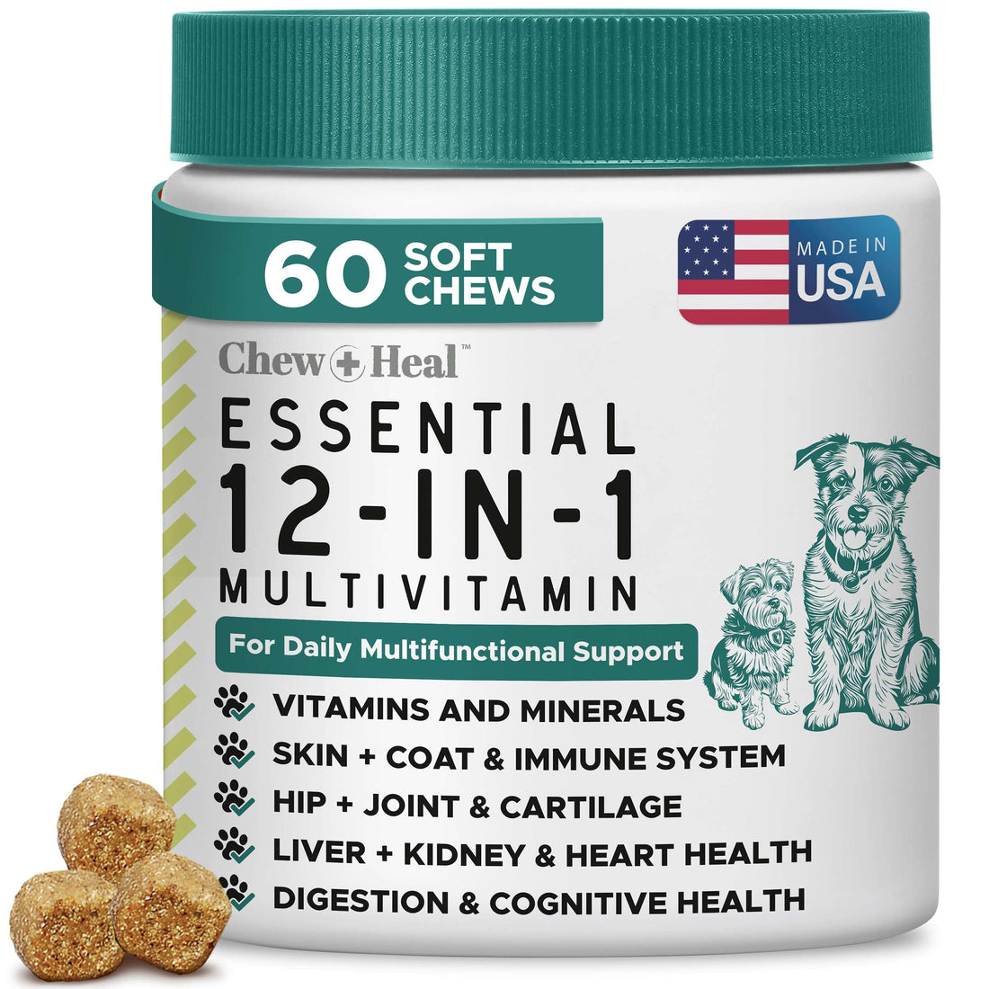 Dog Multivitamin Chewable - Chew + Heal 12-in-1, 60 Ct, Puppy