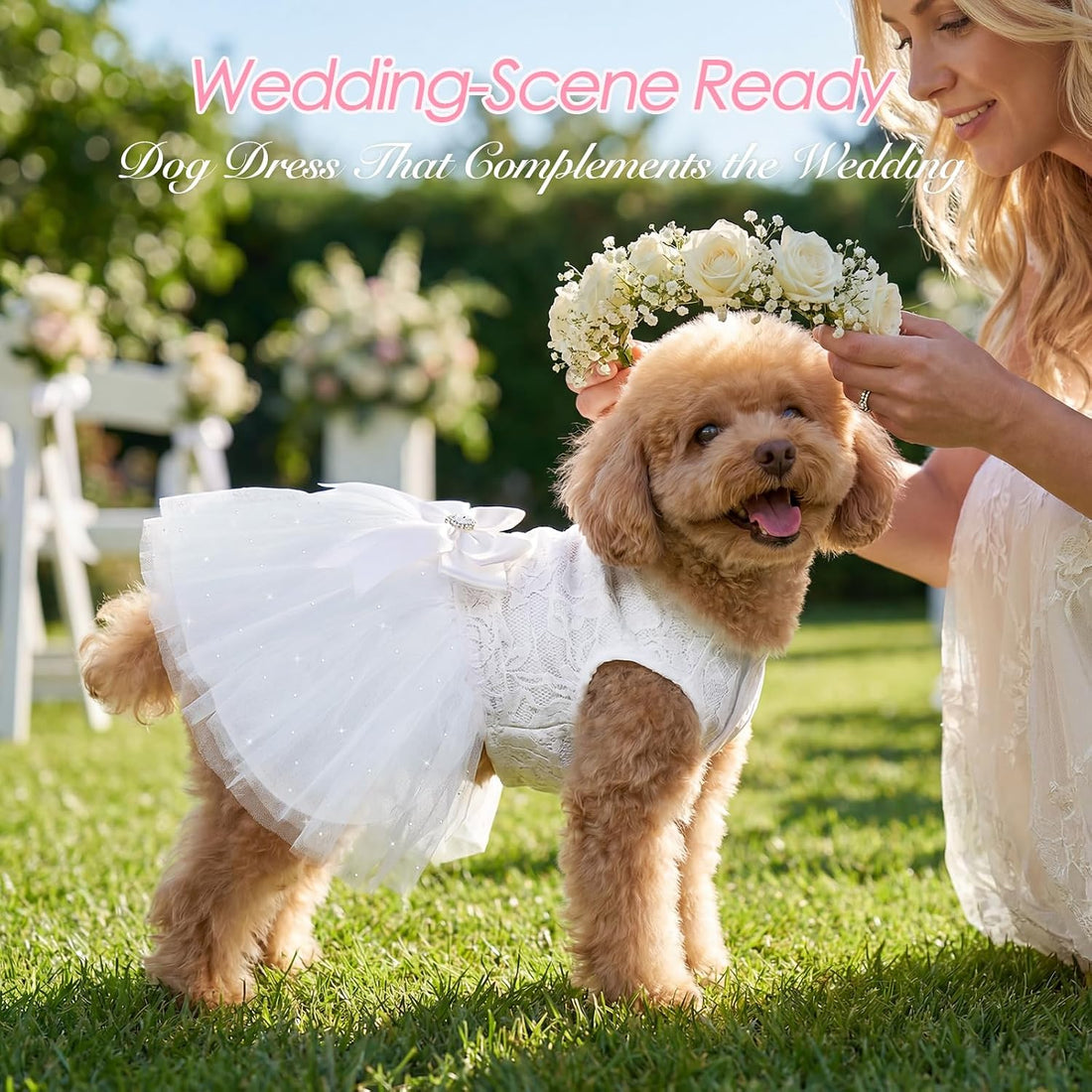 XPUDAC Dog Wedding Dress for Small Medium Dogs Girl, White, S