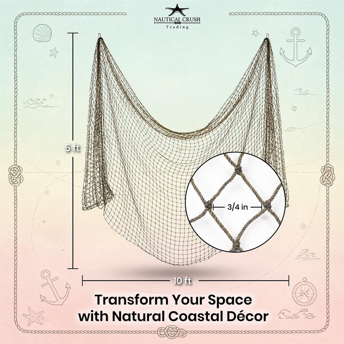 9GreenBox Nautical Decorative Fish Net 5' X 10' - Fish Netting