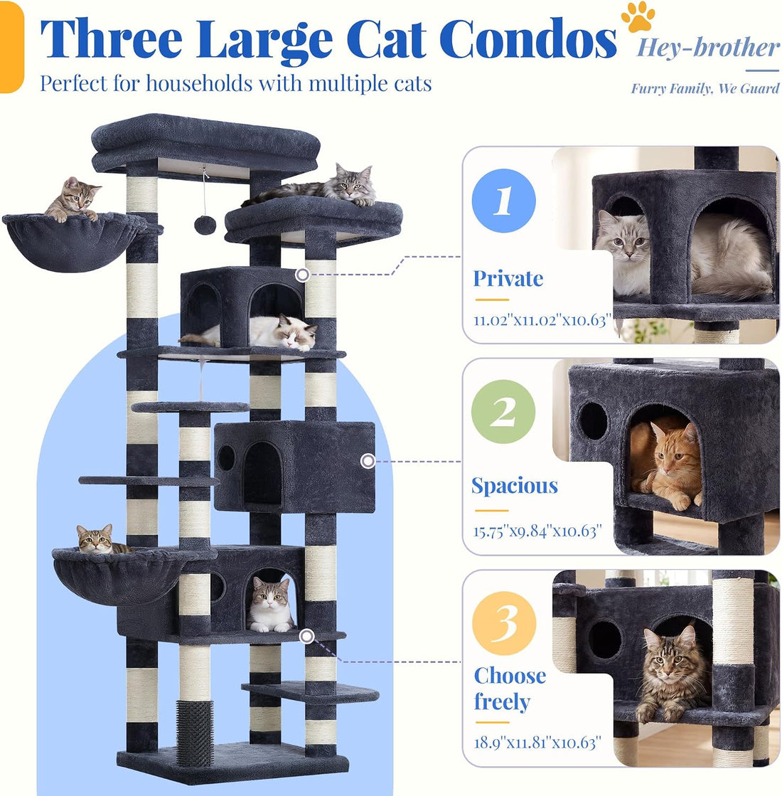 Hey-brother Cat Tree, 74 inches Multi-Level XL Large Cat Tower
