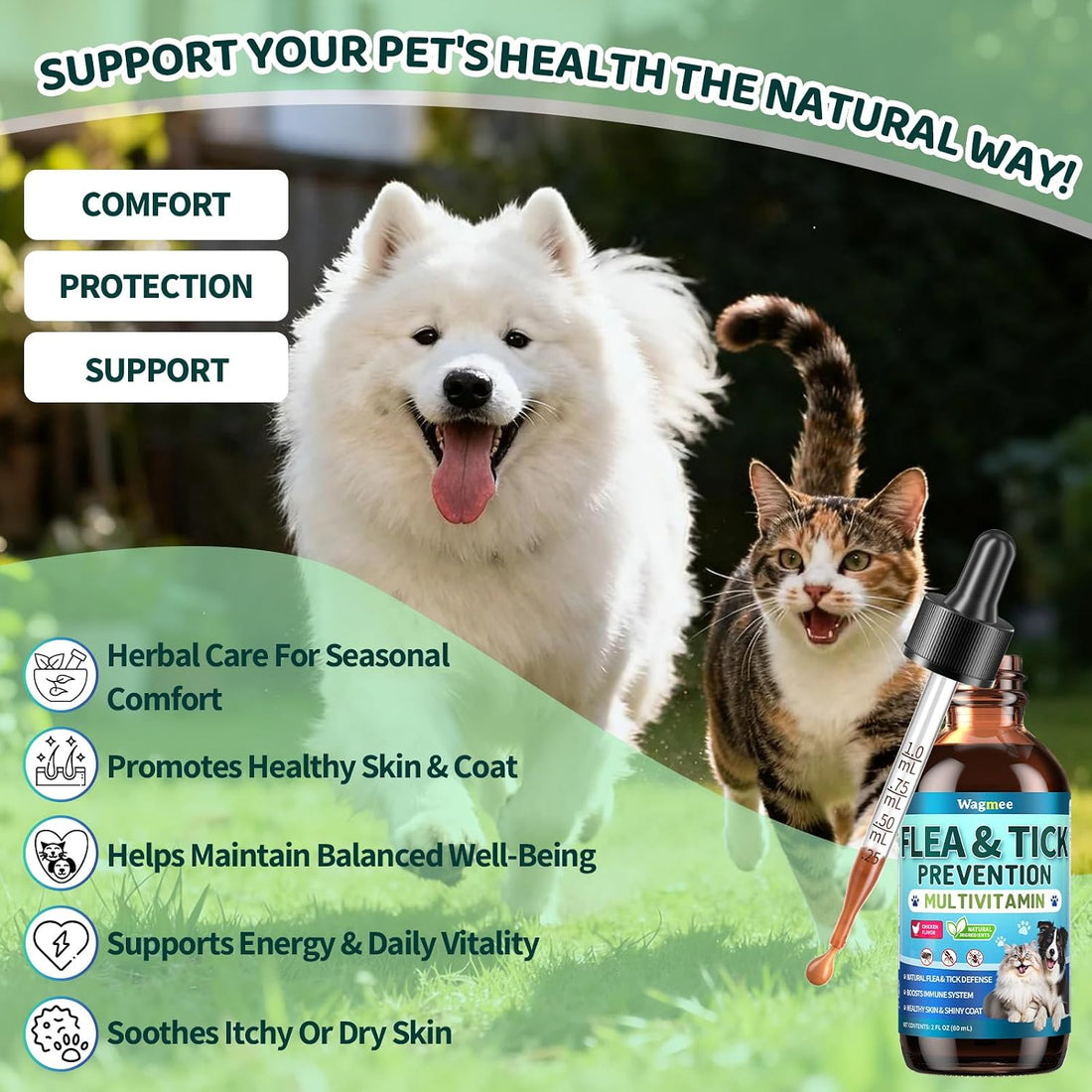 Flea and Tick Prevention for Dogs & Cats with Multivitamins, 60ml