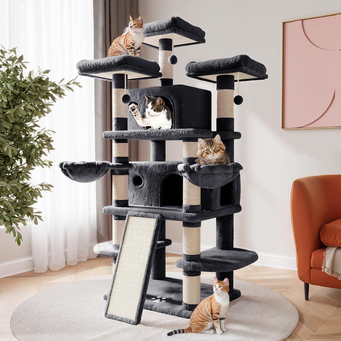 SHA CERLIN 68 Inches Multi-Level Large Cat Tree for Large Kitties/Big