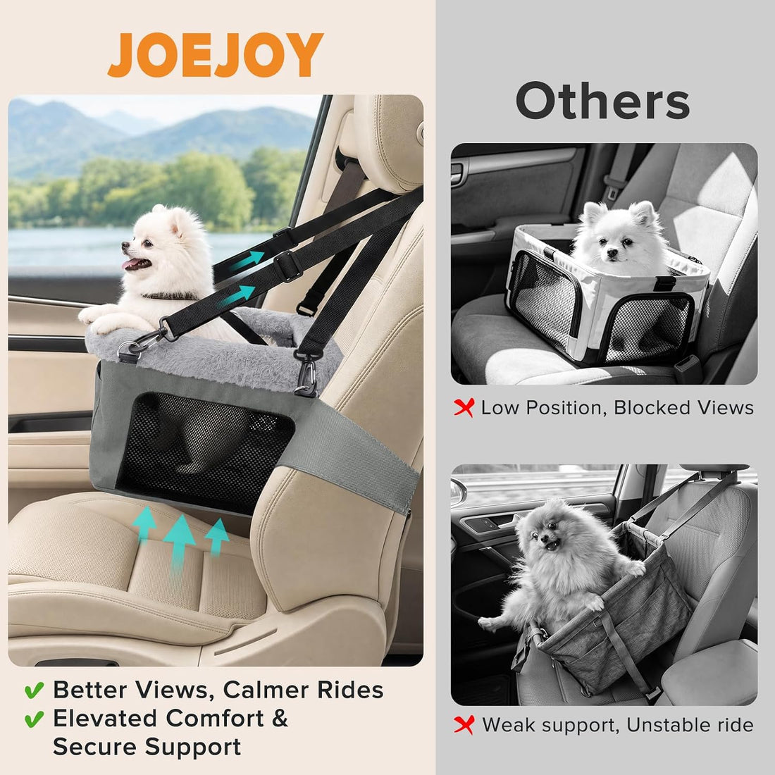 JOEJOY Deluxe Dog Booster Seat with Sturdy Metal Frame and Safety