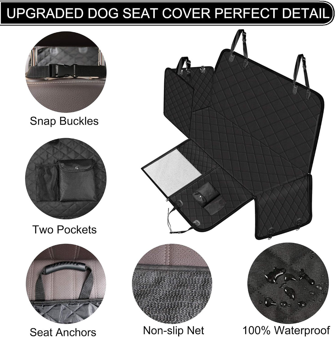 Femuar Dog Car Seat Cover with Storage Pockets Mesh Visual Window
