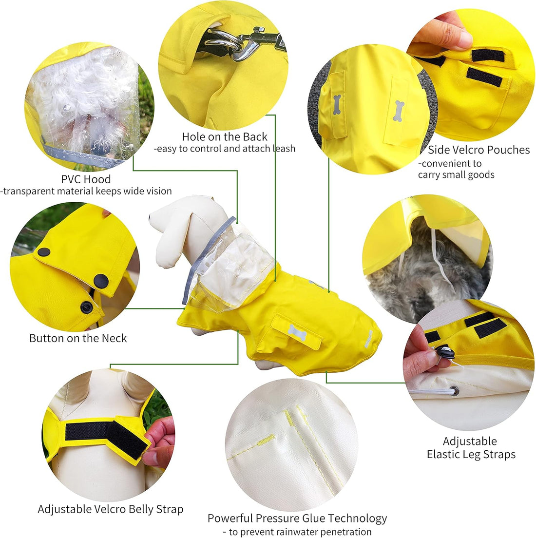 Waterproof Dog Raincoat, Adjustable Reflective Lightweight Pet Rain