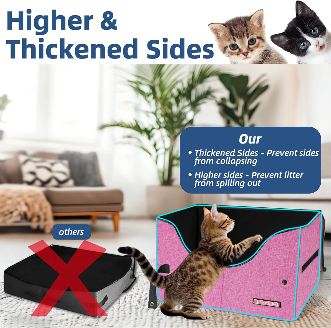 Petskd High Sides Portable Travel Litter Box for Cats with Lid