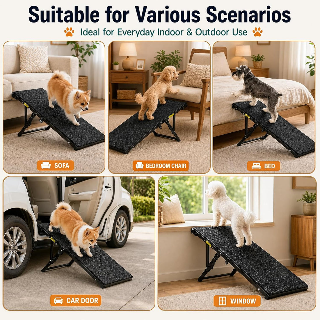 Dog Ramp for Bed Couch, 33.2" L x 12.8" W Pet Ramps for Small Dogs
