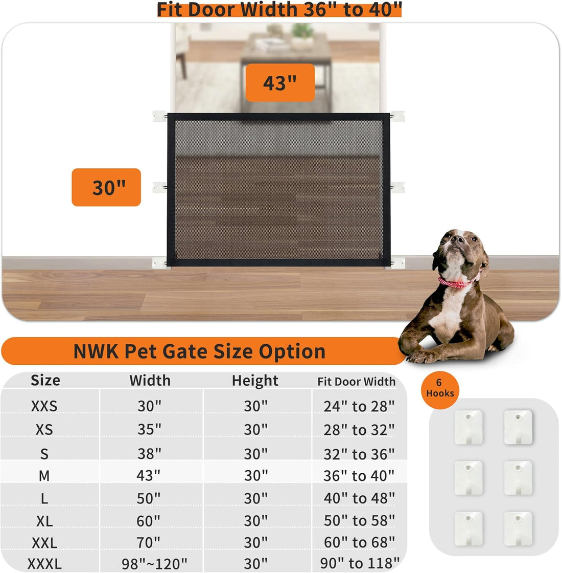NWK Dog Gate for Stairs and Doorways 43''X30'' Fits 36 to 40 Inch