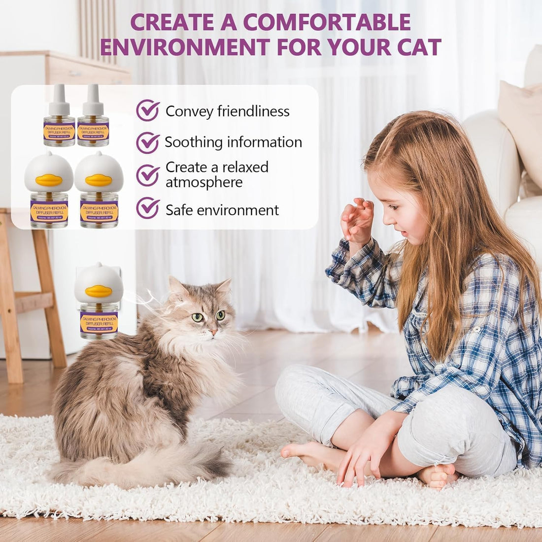 Cat Calming Pheromone Diffuser Kit – 2 Plug-Ins & 4 Refills