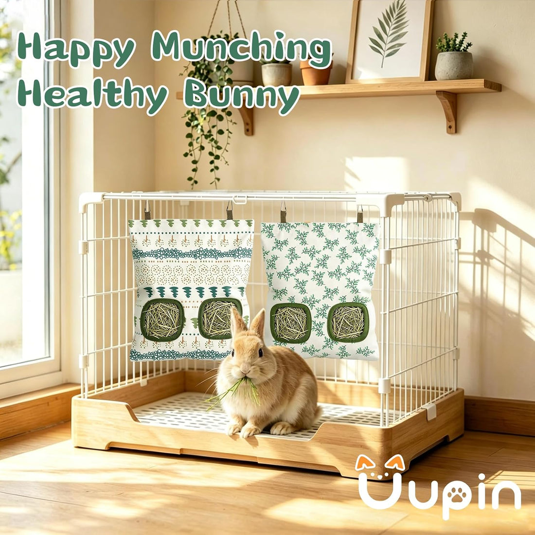 Rabbit Hay Bag 2 Pack - 2 Holes Hanging Bunny Hay Feeder Holder