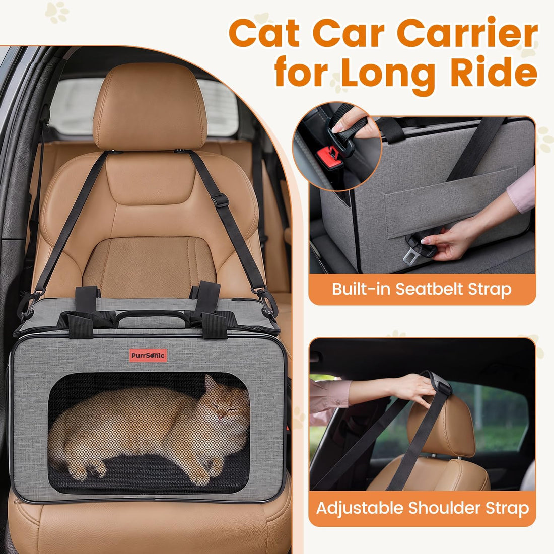 Cat Carrier Soft Sided Airline Approved Portable Travel Bag, Gray