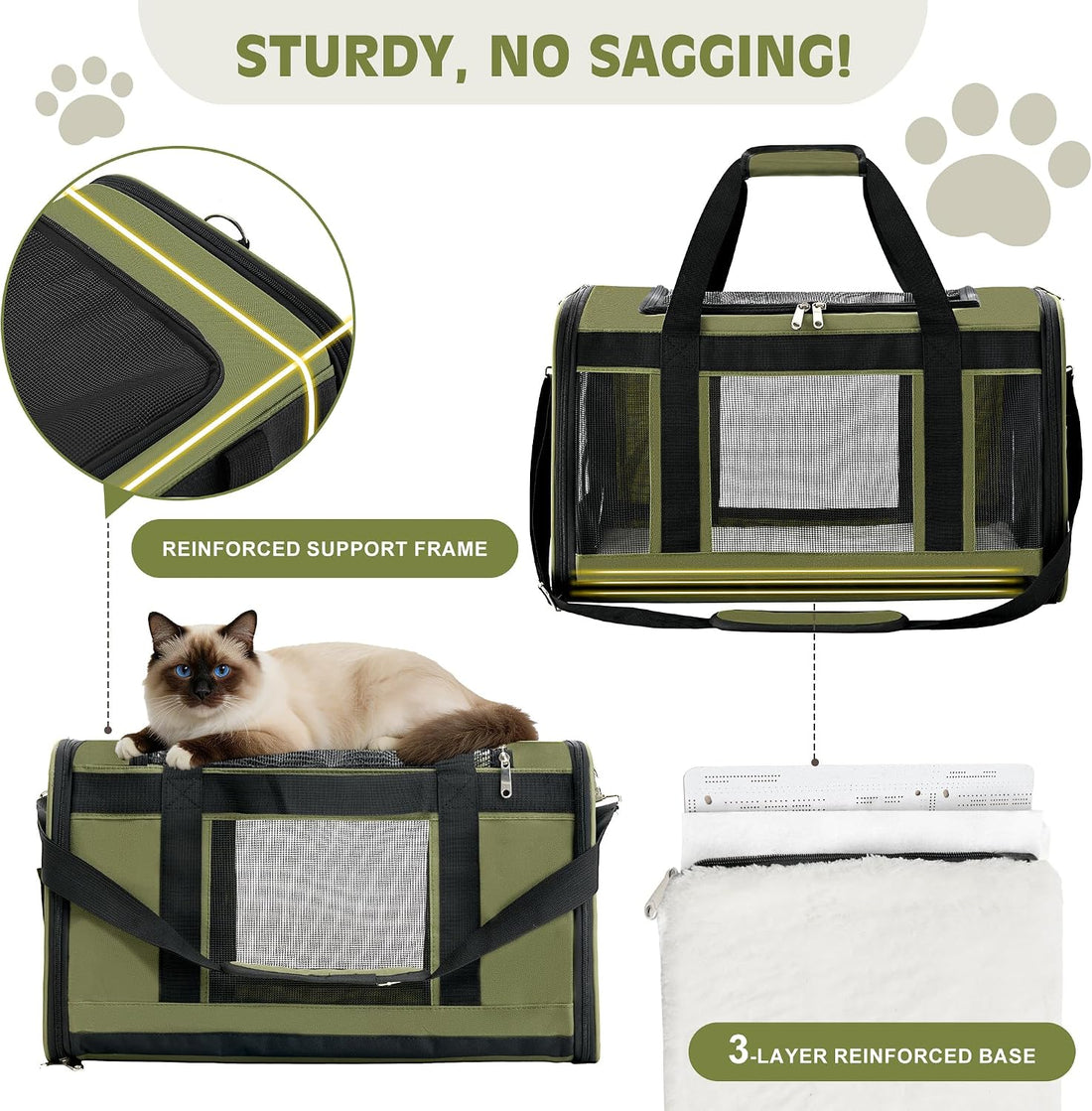 Extra-Large Cat Carrier, Soft-Sided Collapsible Pet Carrier up to 22