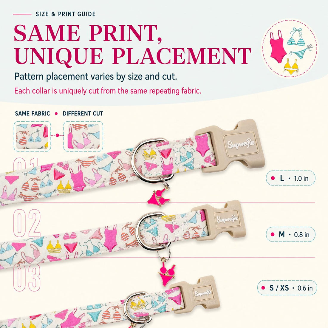 Cute Summer Beach Dog Collar for Girls, Bikini Print XS