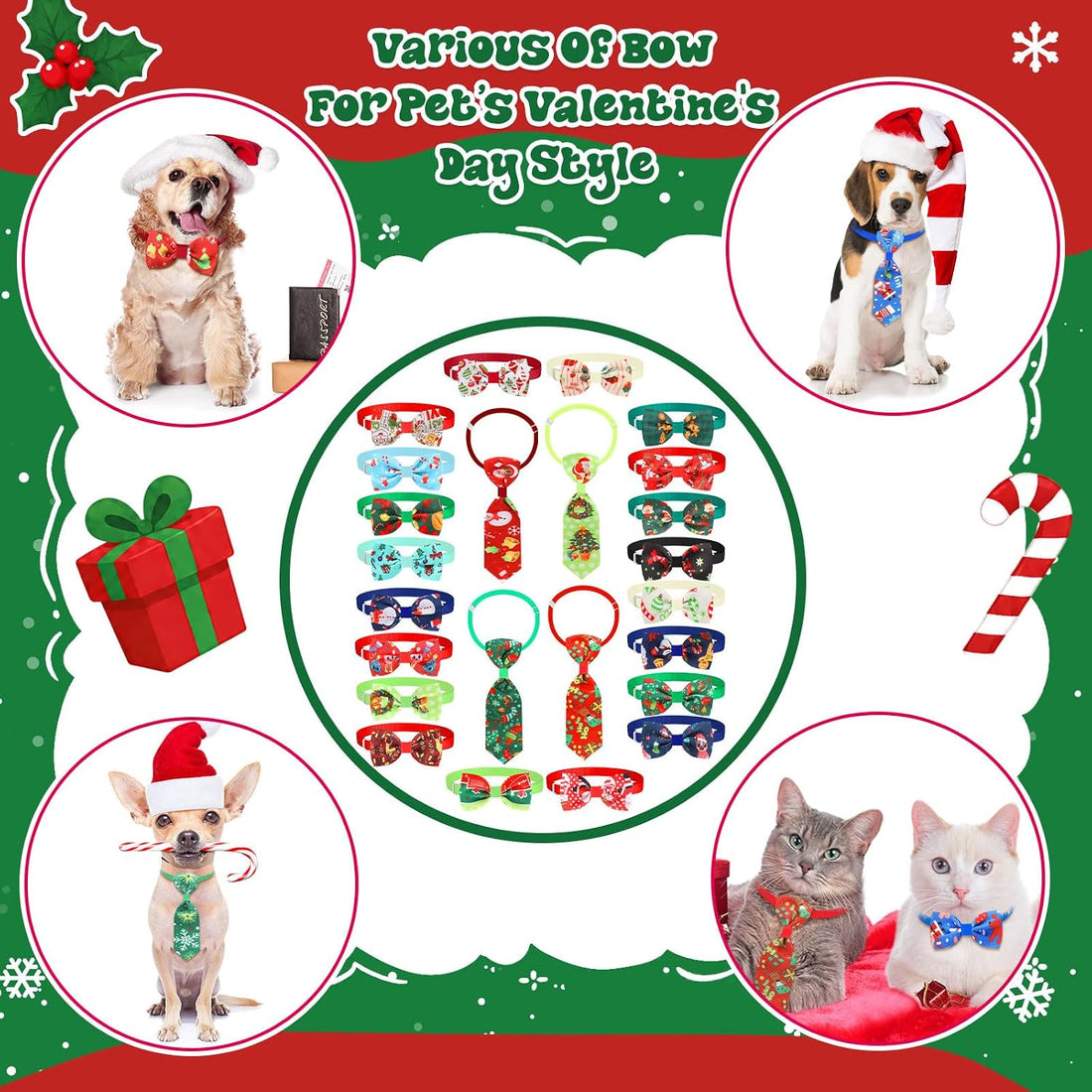 Talltalk 240 Pcs Christmas Dog Bow Ties, Adjustable Xmas Neckties