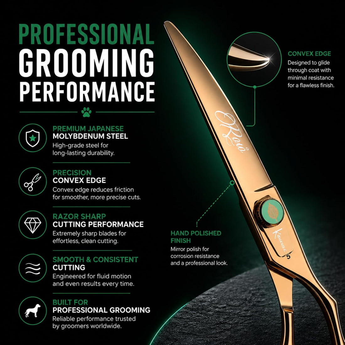 Kenchii Rose Dog Grooming Scissors 7in Curved, Micro-Serrated
