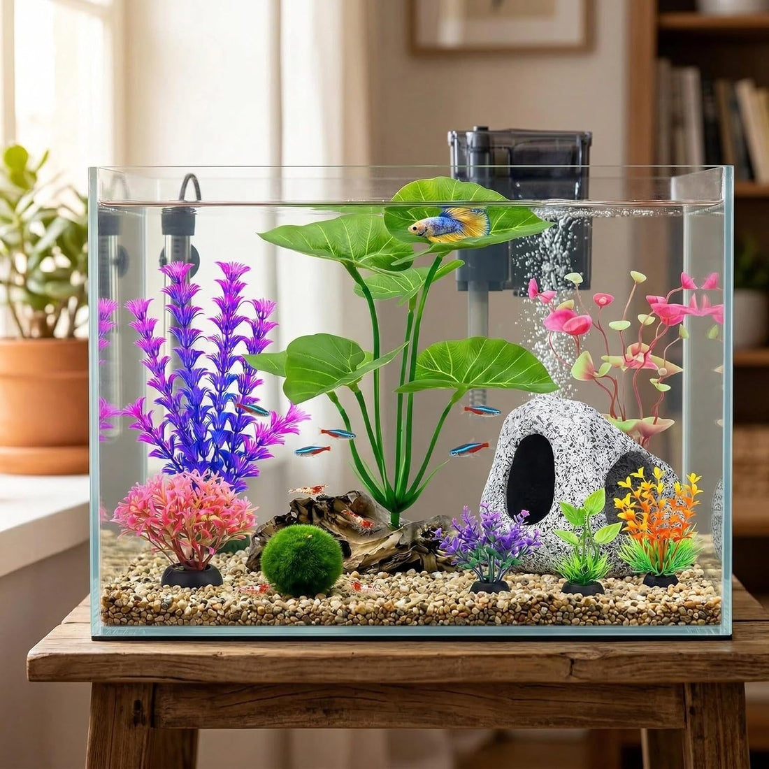 9 PCS Fish Tank Decorations Aquarium Plants Rock Cave Small Aquarium