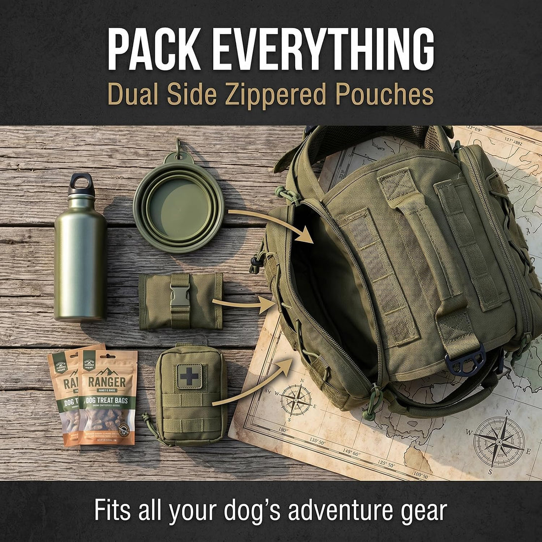 Tactical Dog Backpack Harness with Side Pockets for Medium-Large Dogs
